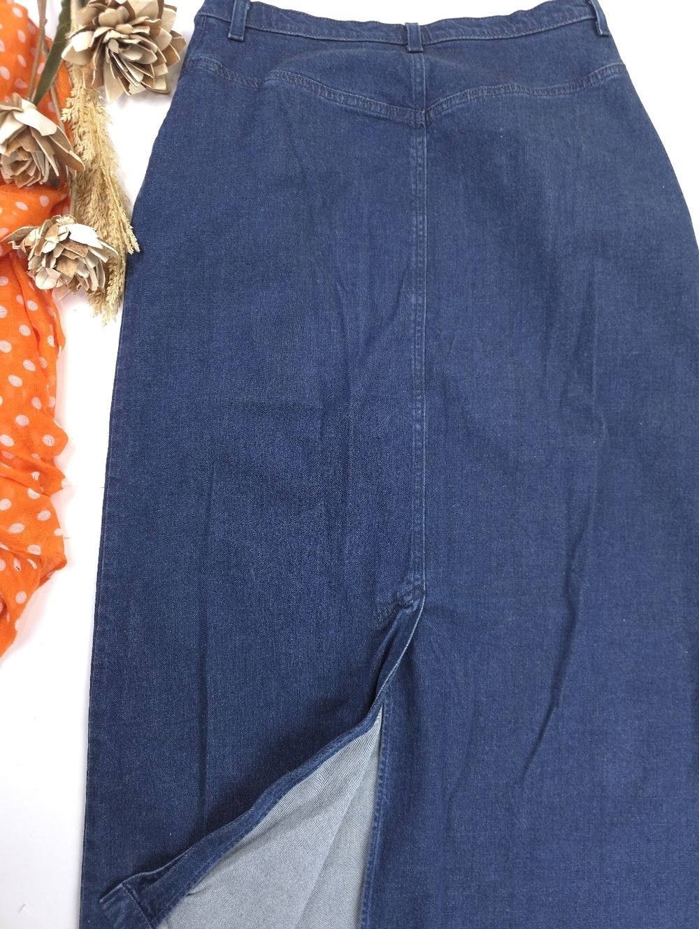 Classic Button-Front Denim Skirt - Dark Blue - Picture 12 of 12